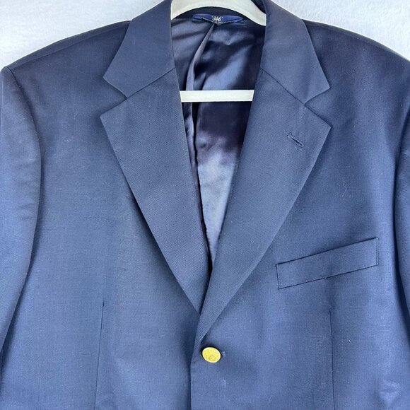 Brooks Brothers 346 Mens 43L Navy Blue Blazer Gold 3-Button Wool Sports Academia - Picture 3 of 13